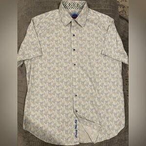 Robert Graham Cream and Blue Geometric Shirt Size Medium